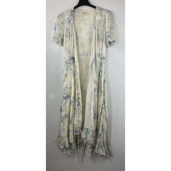 Ralph Lauren Denim & Supply Wrap Dress Blue Cream Floral Ruffle Cotton Large - Picture 15 of 15